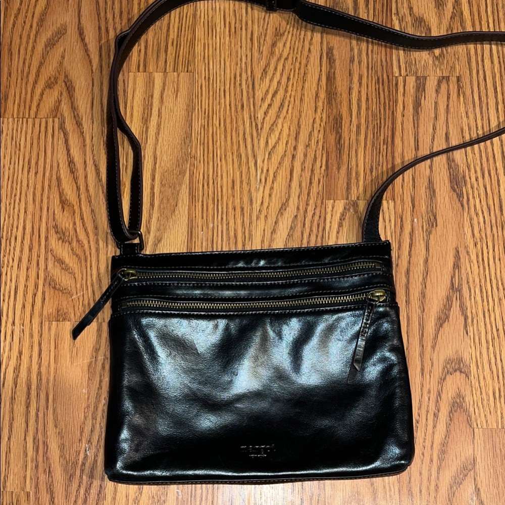 Margot Black Leather Crossbody messenger Bag